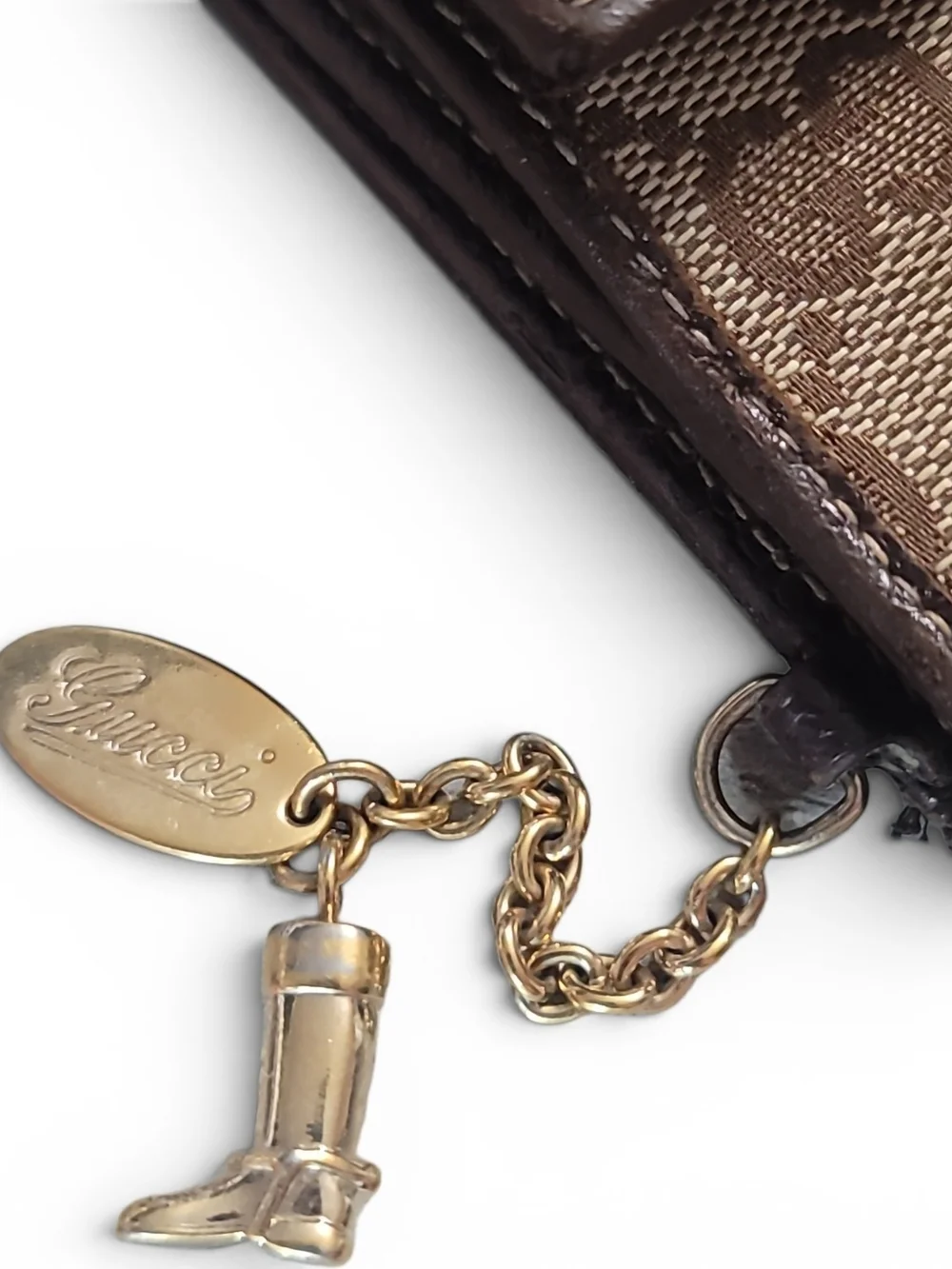 Gucci Beige and Brown GG Canvas Bi-Fold Wallet with Gold Boot Charm - Picture 2 of 11
